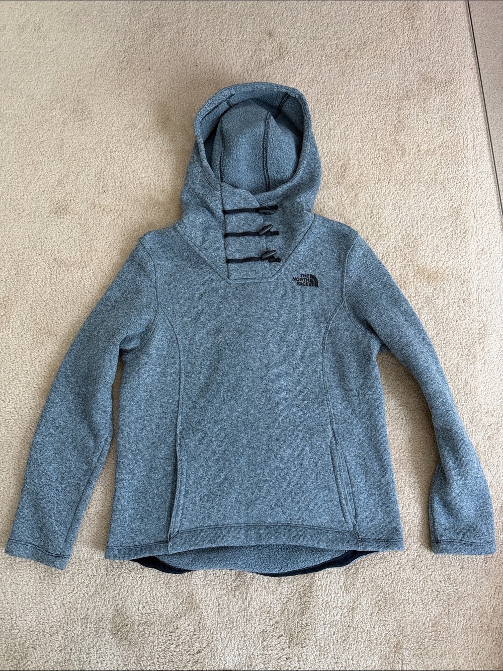 The North Face Women's Heather Navy Blue Hooded Pullover Toggle Neck Medium M